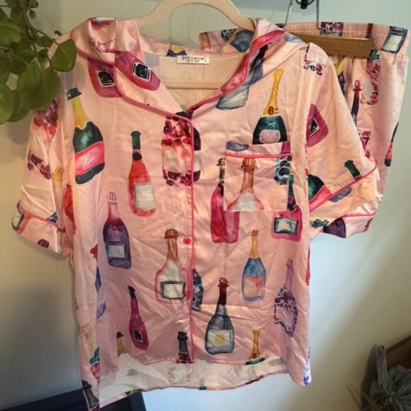 Pink Wine Satin PJ Set - Picture 1 of 3